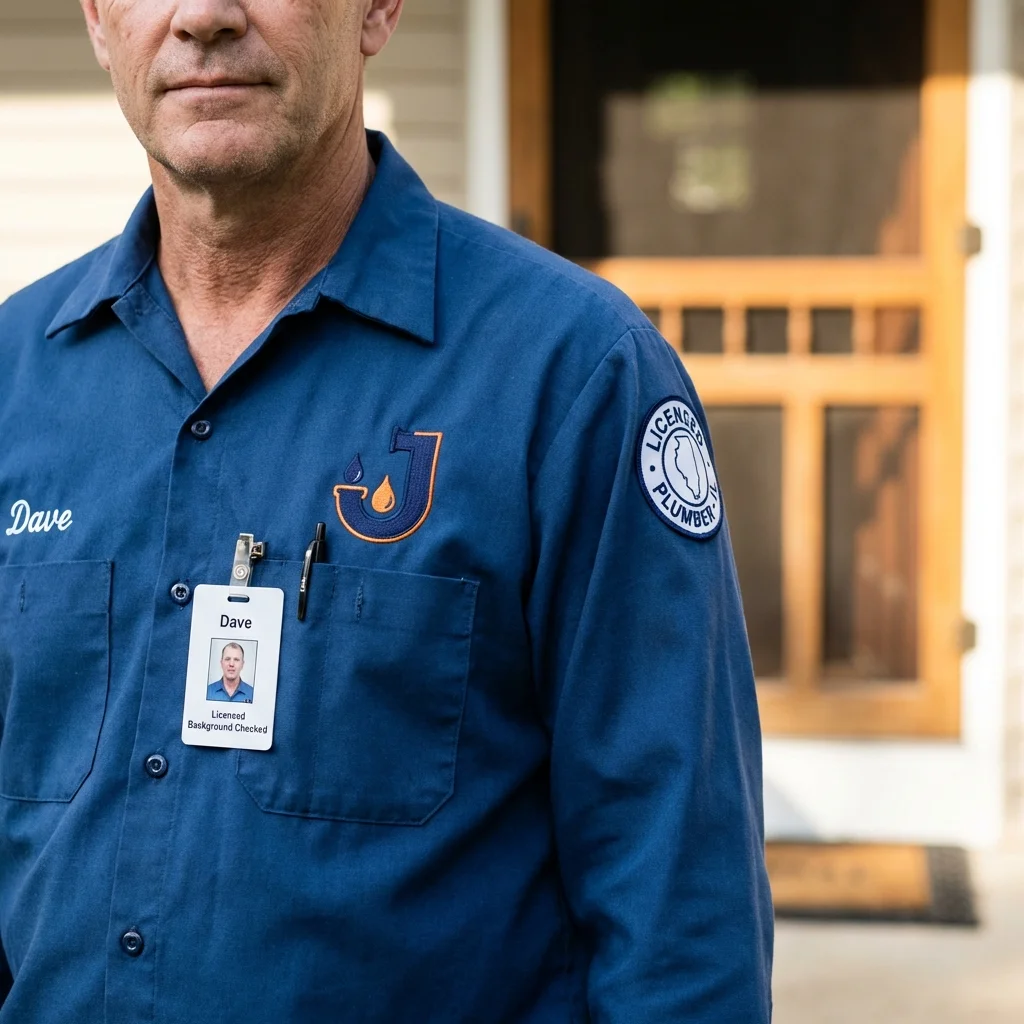 Licensed plumber showing ID badge in Belhaven, NC