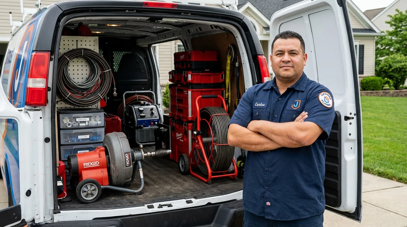 Professional drain cleaning equipment and Johns Plumbing LLC plumber in Belhaven