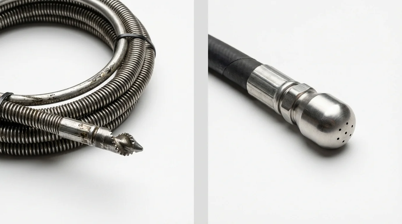 Drain snake cable and hydro jetting nozzle used for drain cleaning in Belhaven, NC