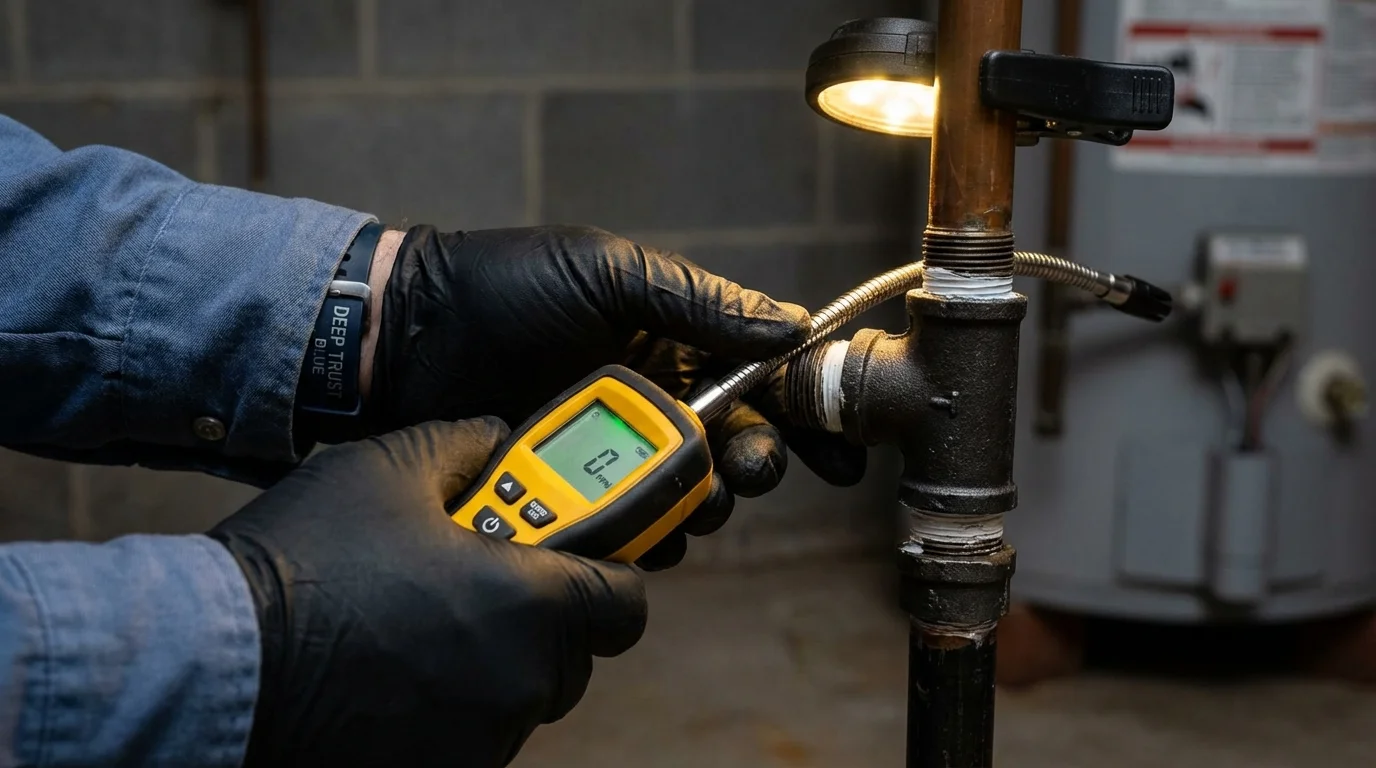 Gas leak detection with electronic sniffer by Johns Plumbing LLC in Belhaven