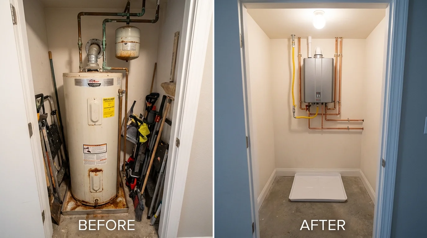 Tank water heater versus wall-mounted tankless unit comparison for Belhaven, NC homeowners