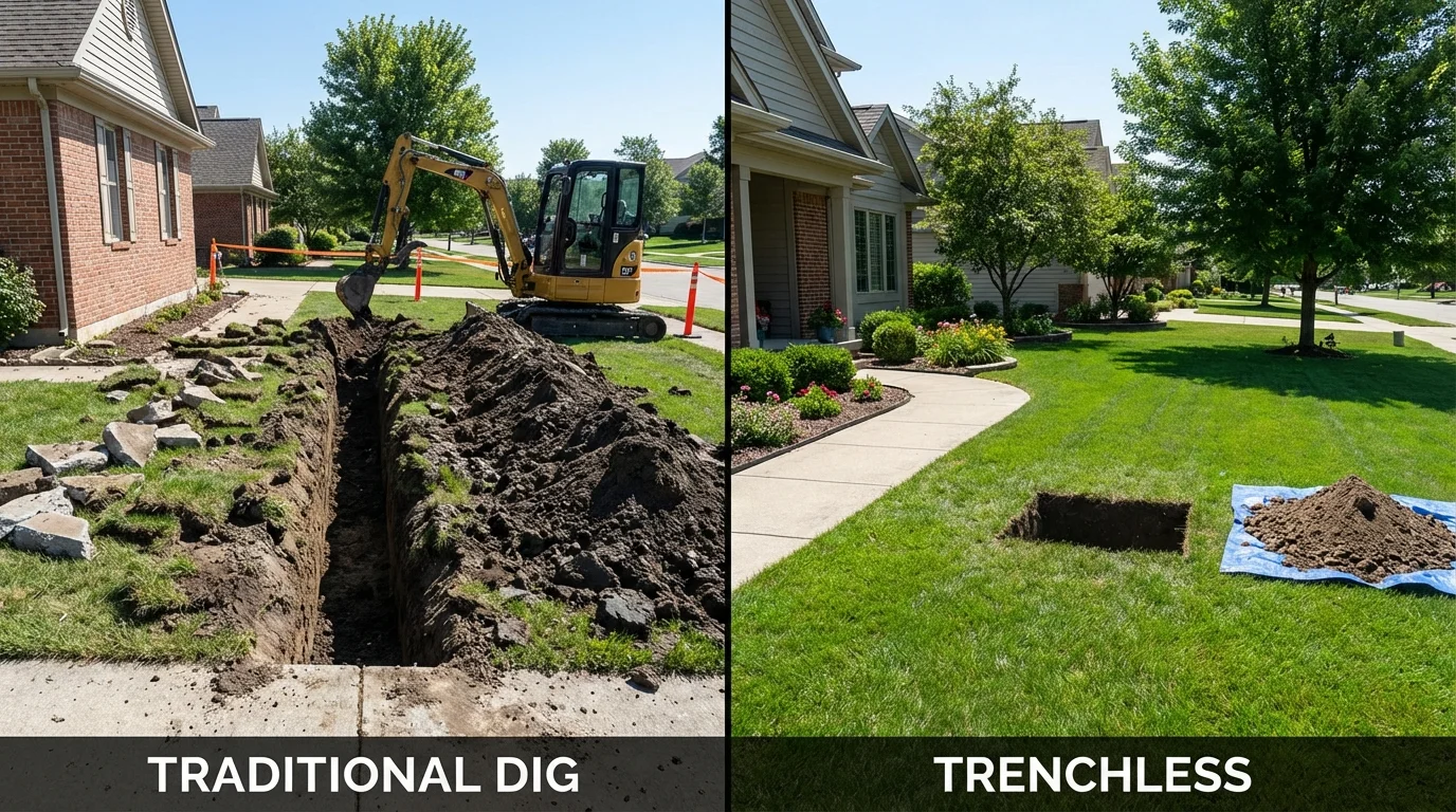 Trenchless sewer repair with minimal yard damage versus traditional excavation in Belhaven, NC